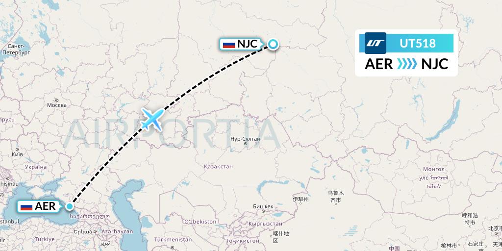 UT518 UTair Flight Map: Sochi to Nizhnevartovsk