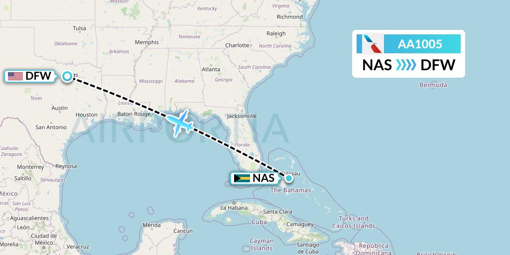 AA1005 American Airlines Flight Map: Nassau to Dallas