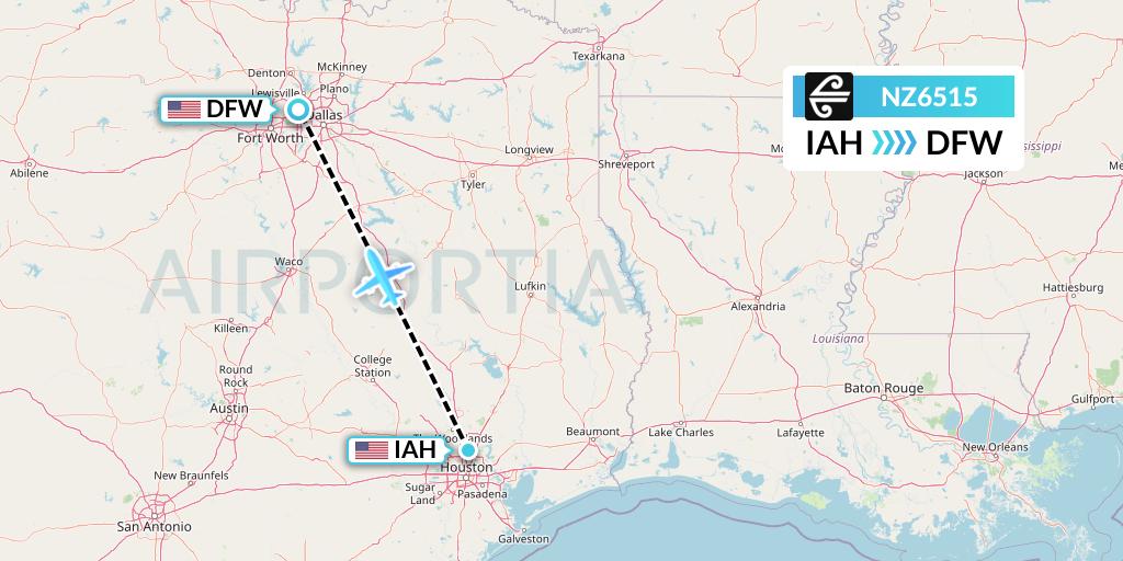 NZ6515 Air New Zealand Flight Map: Houston to Dallas