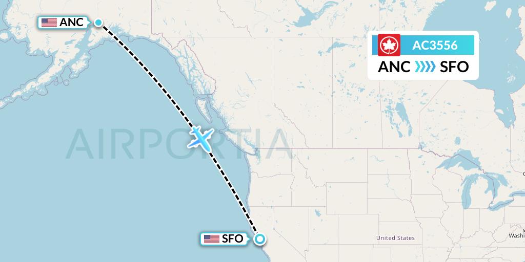 AC3556 Air Canada Flight Map: Anchorage to San Francisco