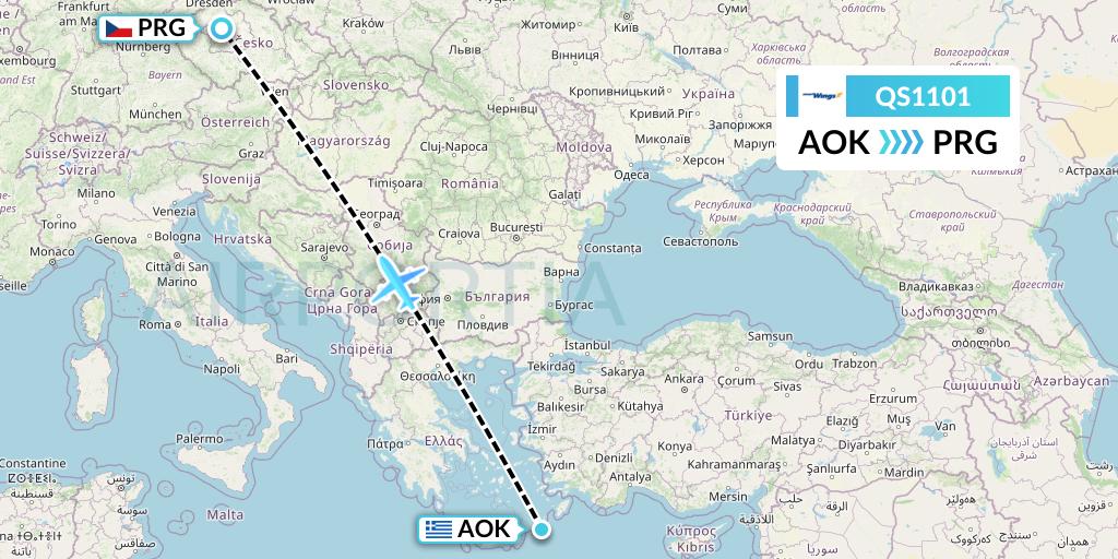 QS1101 Smartwings Flight Map: Karpathos to Prague
