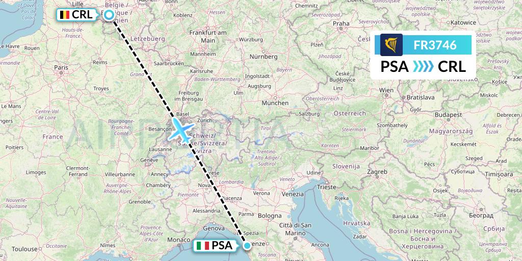 FR3746 Ryanair Flight Map: Pisa to Brussels