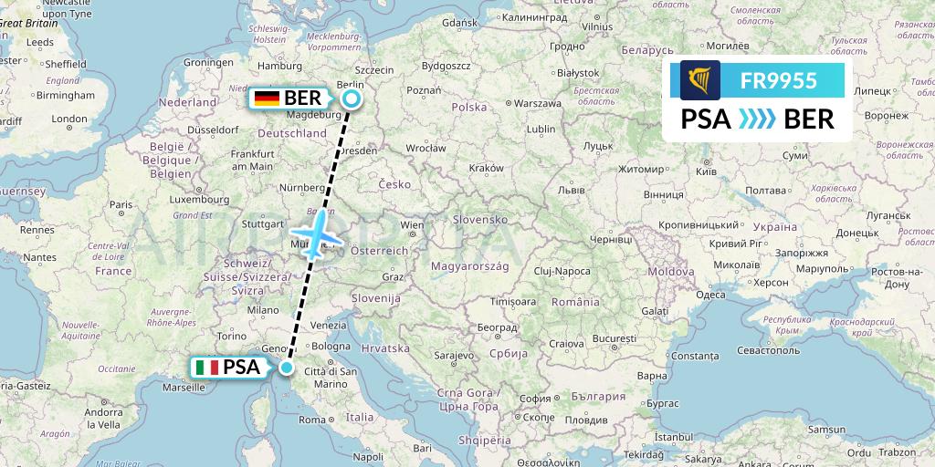 FR9955 Ryanair Flight Map: Pisa to Berlin