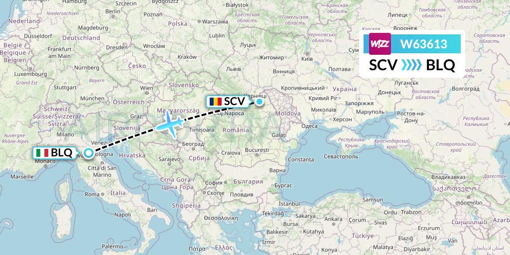 W63613 Wizz Air Flight Map: Suceava to Bologna