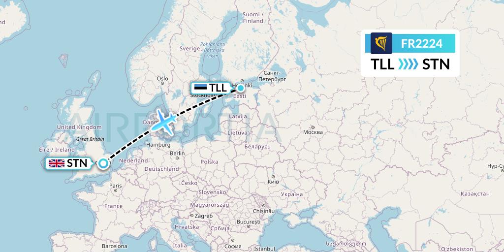 FR2224 Ryanair Flight Map: Tallinn to London