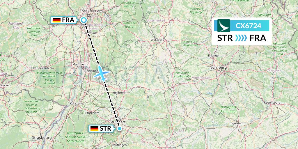 CX6724 Cathay Pacific Flight Map: Stuttgart to Frankfurt