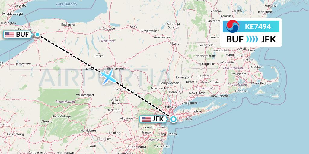 KE7494 Korean Air Flight Map: Buffalo to New York