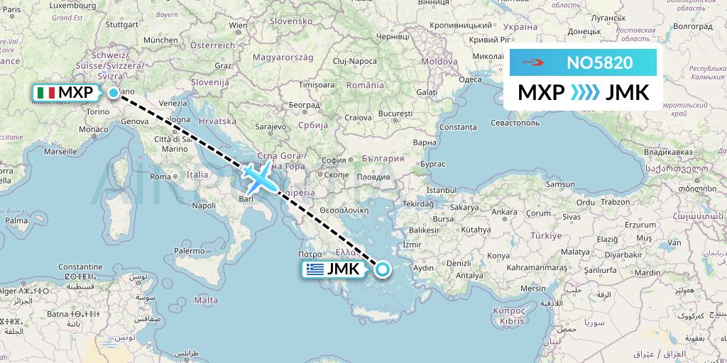 NO5820 Neos Flight Map: Milan to Mykonos