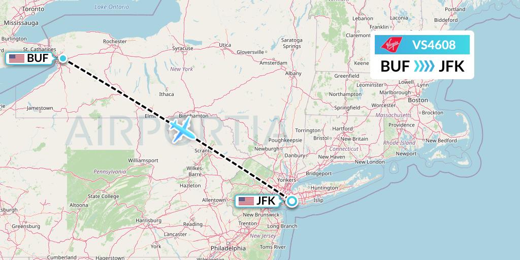 VS4608 Virgin Atlantic Airways Flight Map: Buffalo to New York