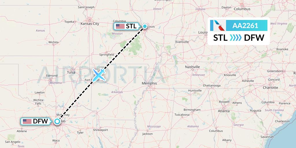 AA2261 American Airlines Flight Map: St. Louis to Dallas
