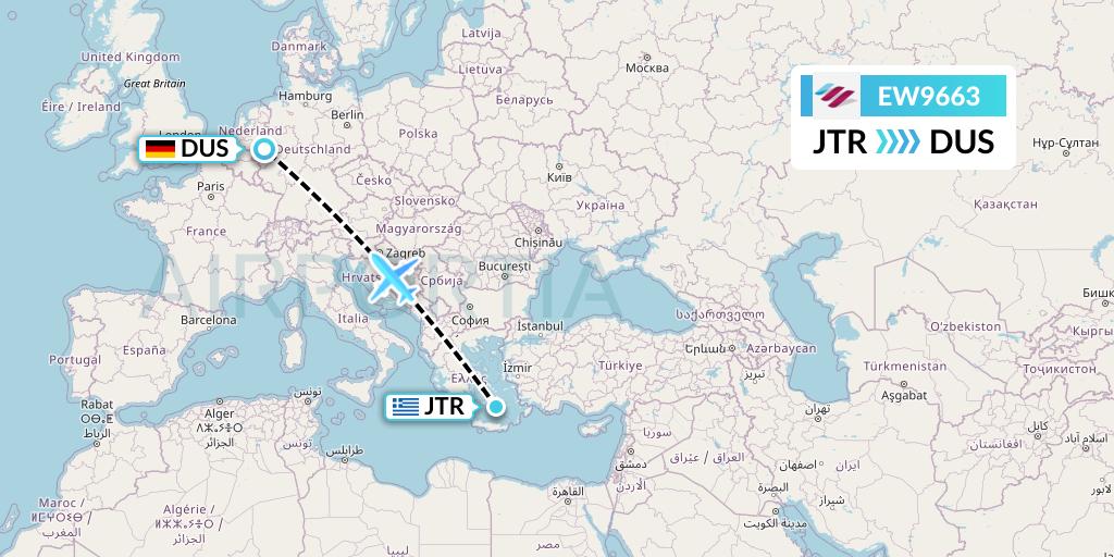 EW9663 Eurowings Flight Map: Santorini to Dusseldorf