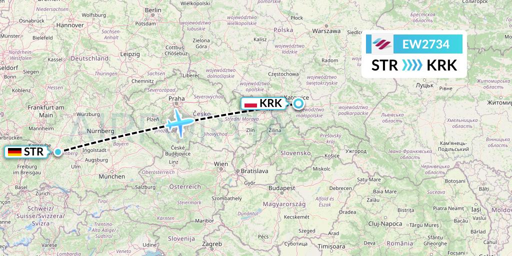 EW2734 Eurowings Flight Map: Stuttgart to Krakow