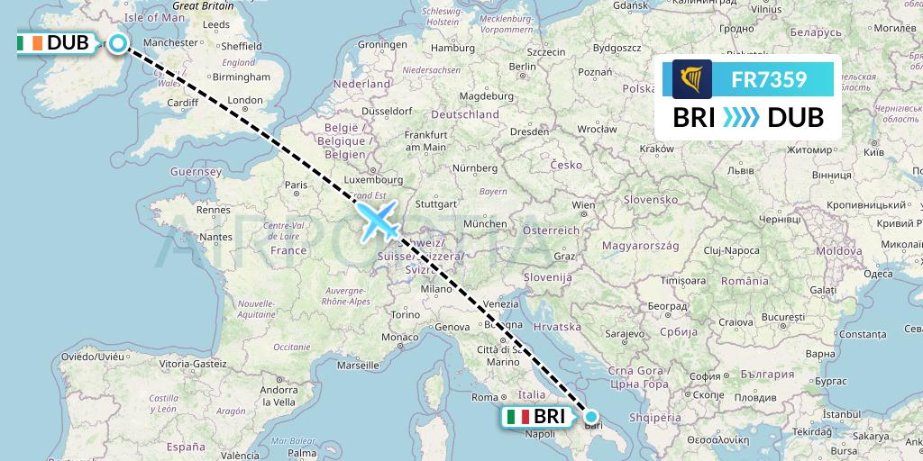 FR7359 Ryanair Flight Map: Bari to Dublin