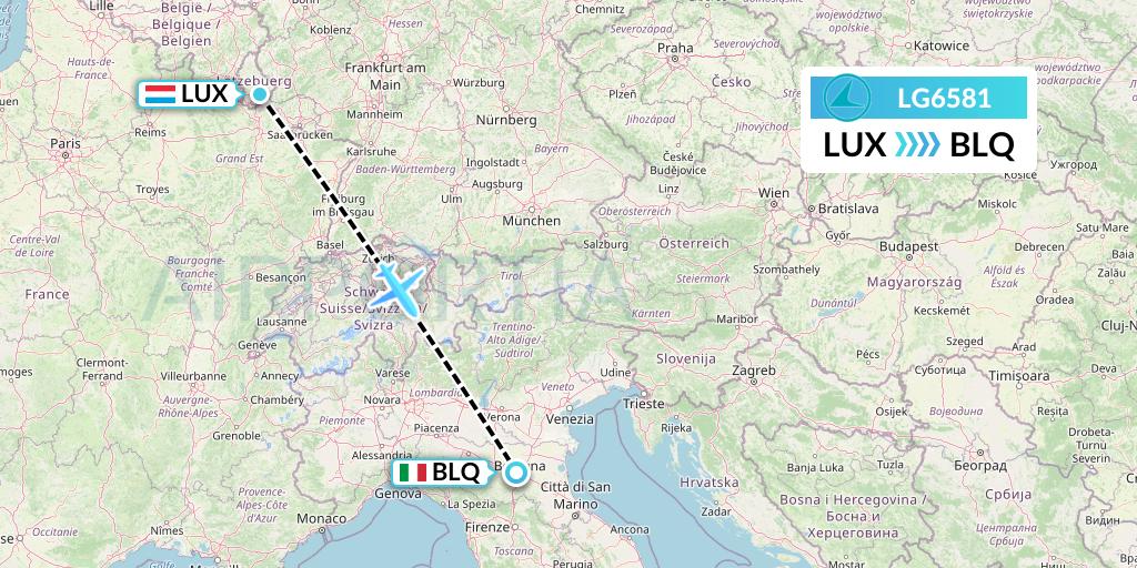 LG6581 Luxair Flight Map: Luxembourg to Bologna