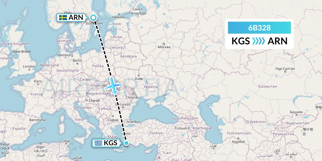 6B328 TUI fly Nordics Flight Map: Kos to Stockholm