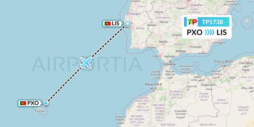 TP1738 TAP Portugal Flight Map: Porto Santo to Lisbon