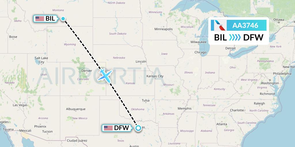 AA3746 American Airlines Flight Map: Billings to Dallas