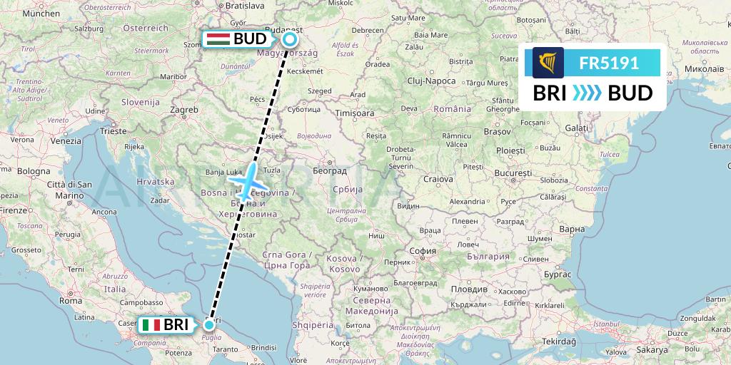 FR5191 Ryanair Flight Map: Bari to Budapest