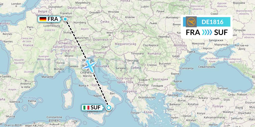 DE1816 Condor Flight Map: Frankfurt to Lamezia Terme