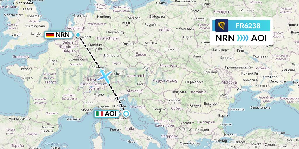 FR6238 Ryanair Flight Map: Weeze to Ancona