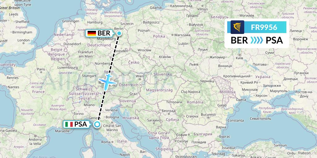FR9956 Ryanair Flight Map: Berlin to Pisa