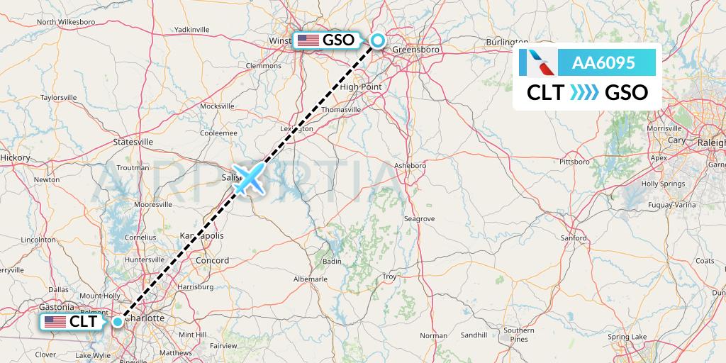 AA6095 American Airlines Flight Map: Charlotte to Greensboro