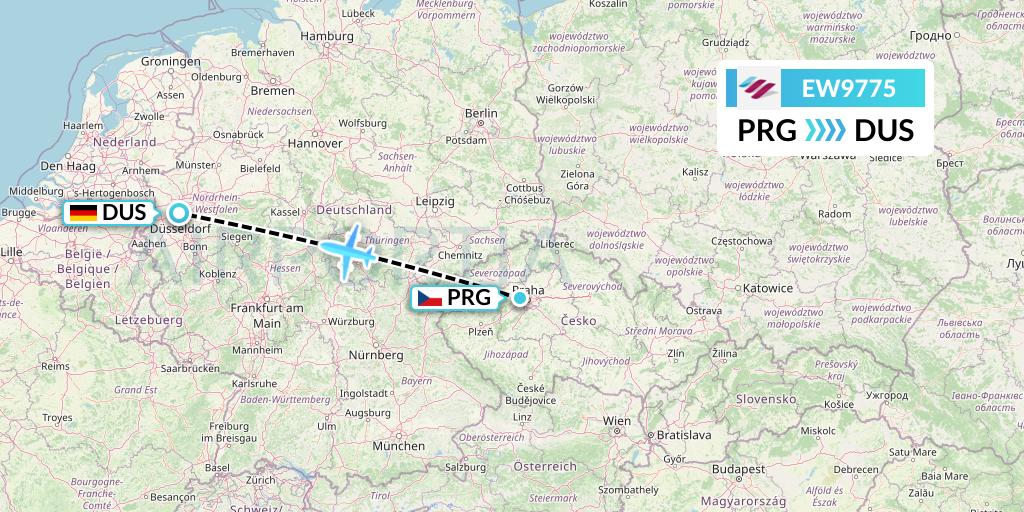 EW9775 Eurowings Flight Map: Prague to Dusseldorf