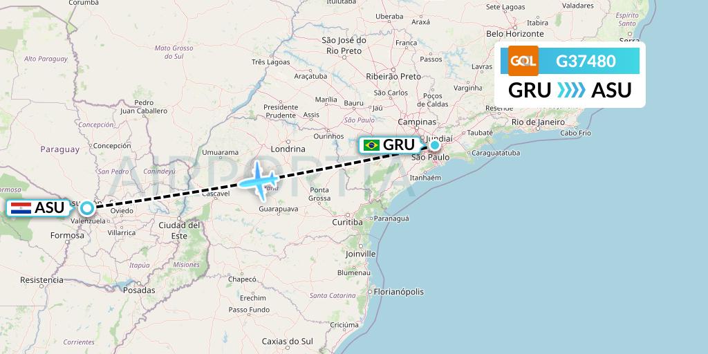 G37480 GOL Transportes Aeros Flight Map: Sao Paulo to Asuncion