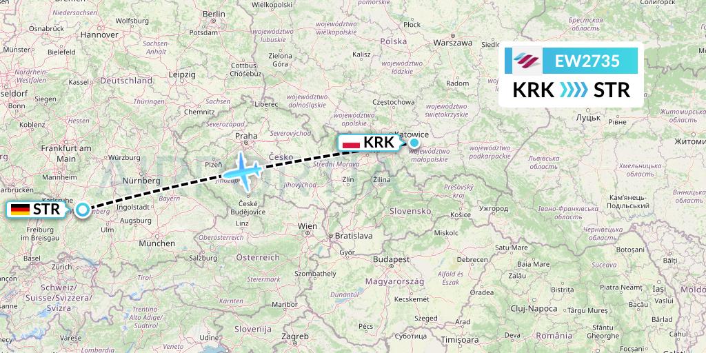 EW2735 Eurowings Flight Map: Krakow to Stuttgart