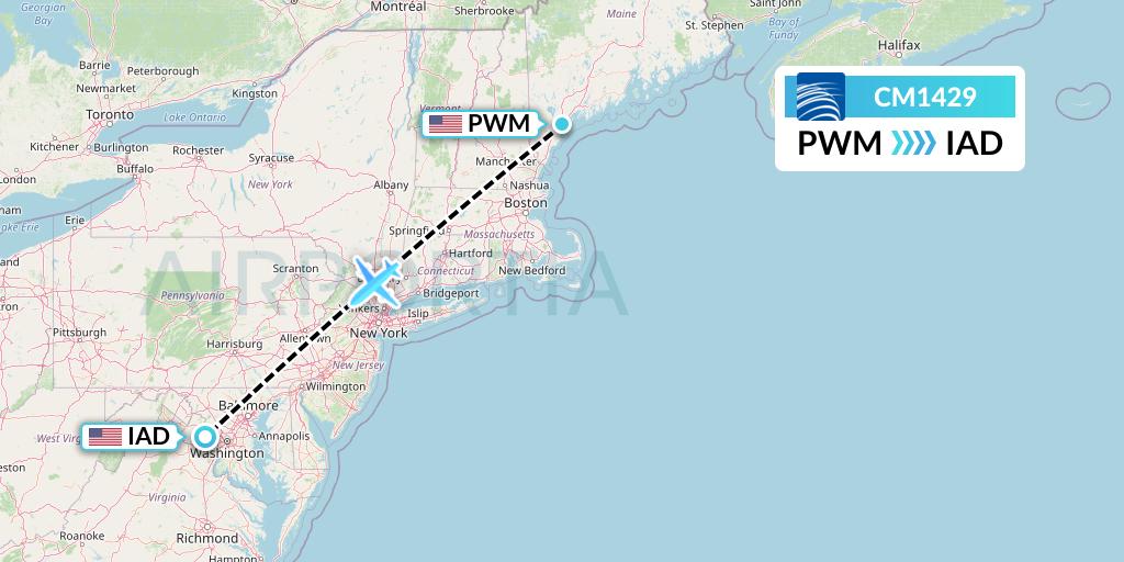 CM1429 Copa Airlines Flight Map: Portland to Washington