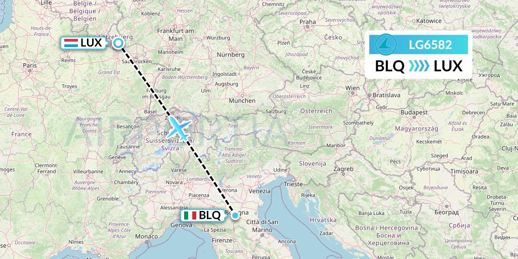 LG6582 Luxair Flight Map: Bologna to Luxembourg
