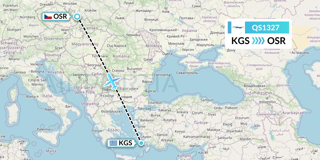 QS1327 Smartwings Flight Map: Kos to Ostrava