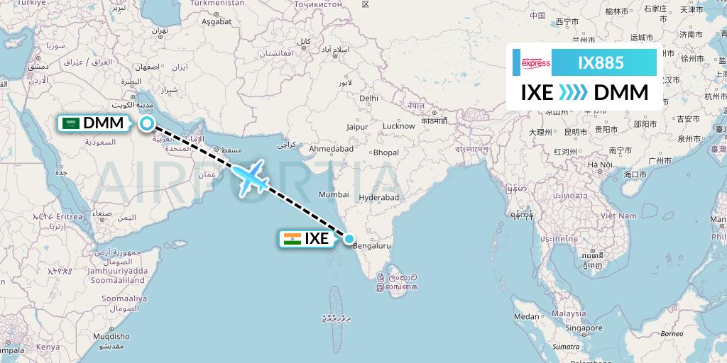 IX885 Air India Express Flight Map: Mangalore to Dammam