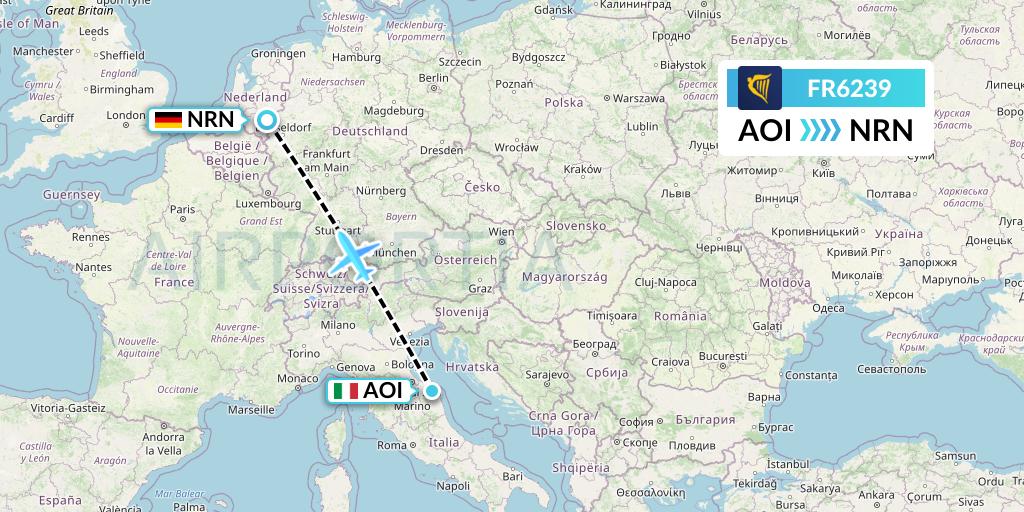 FR6239 Ryanair Flight Map: Ancona to Weeze