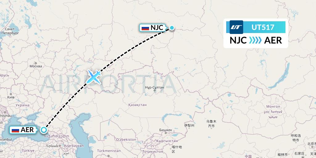 UT517 UTair Flight Map: Nizhnevartovsk to Sochi