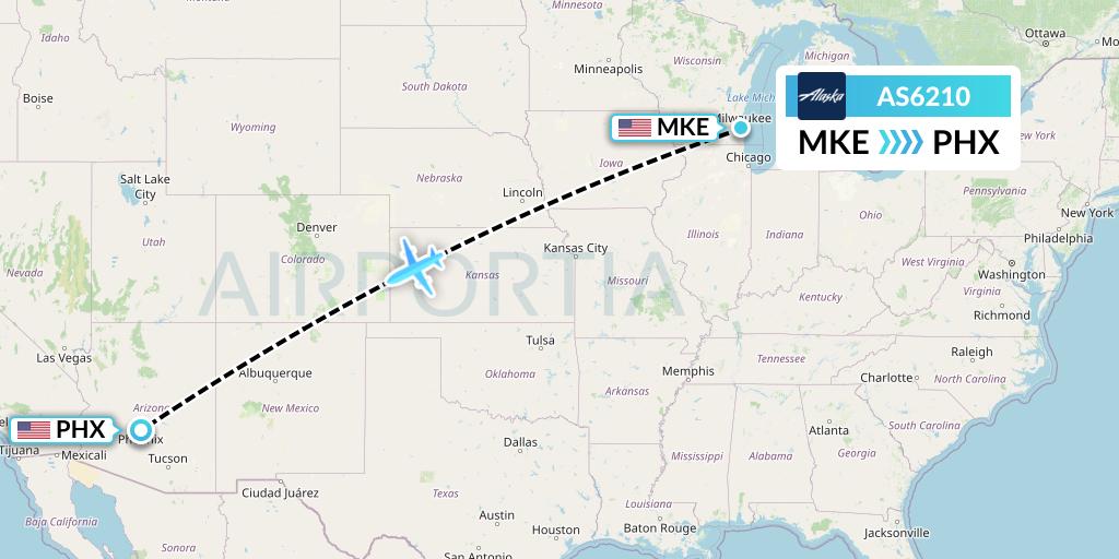 AS6210 Alaska Airlines Flight Map: Milwaukee to Phoenix
