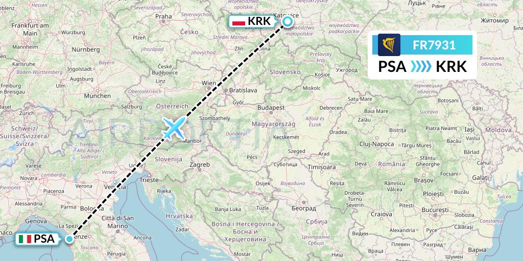 FR7931 Ryanair Flight Map: Pisa to Krakow