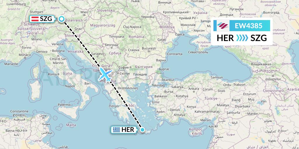 EW4385 Eurowings Flight Map: Heraklion to Salzburg