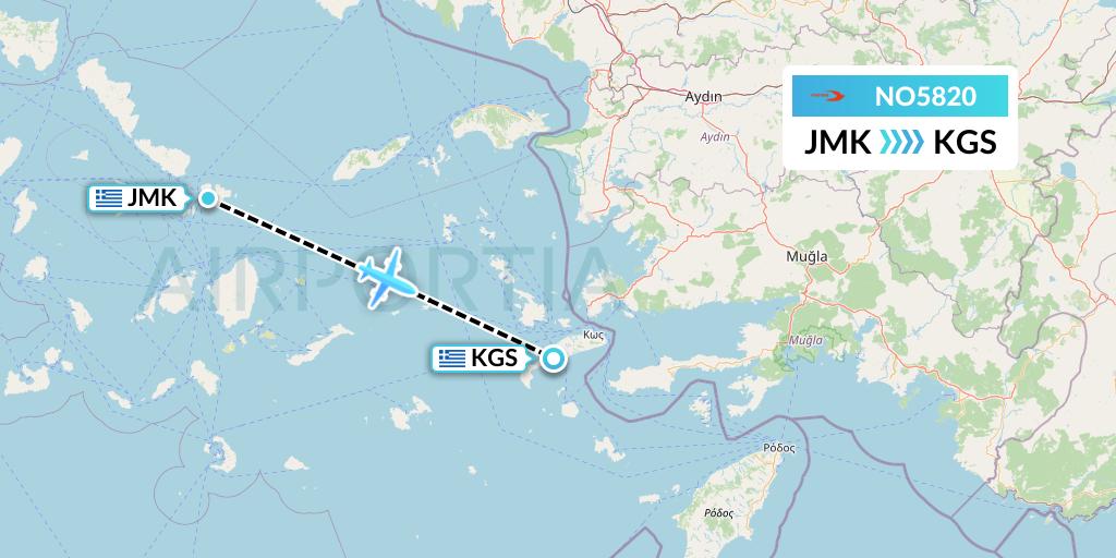 NO5820 Neos Flight Map: Mykonos to Kos