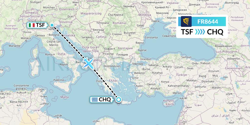FR8644 Ryanair Flight Map: Treviso to Chania
