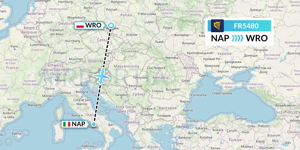 FR5480 Ryanair Flight Map: Naples to Wroclaw