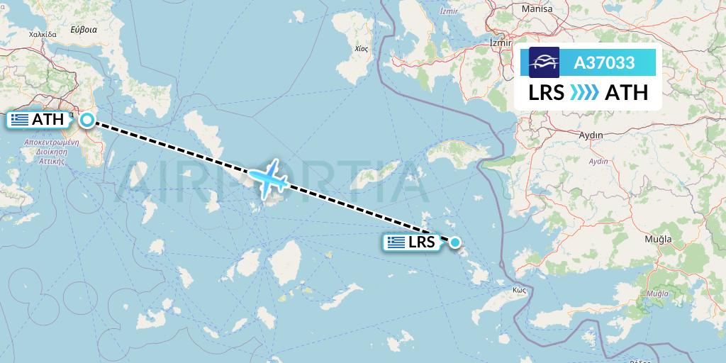A37033 Aegean Airlines Flight Map: Leros to Athens