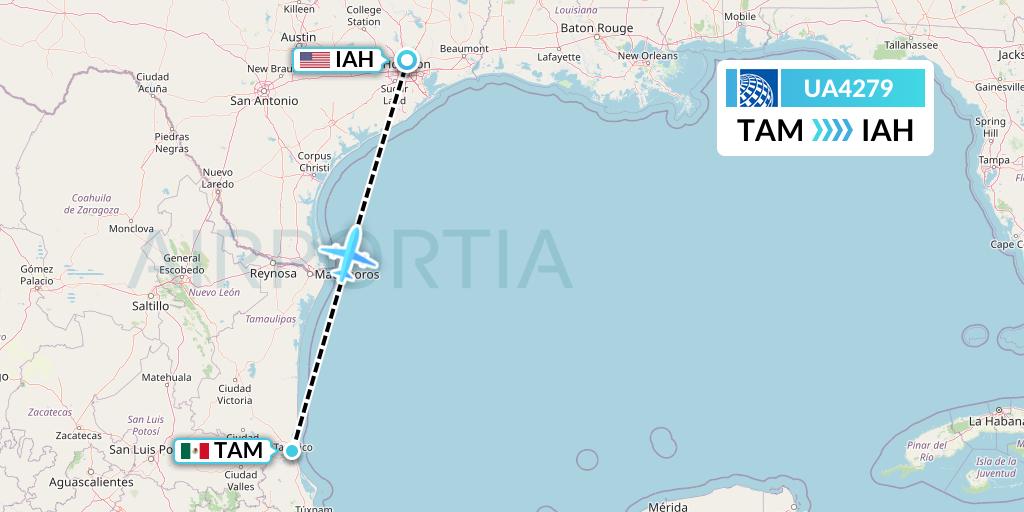 UA4279 United Airlines Flight Map: Tampico to Houston