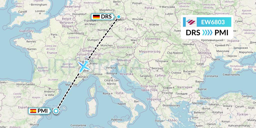 EW6803 Eurowings Flight Map: Dresden to Palma de Mallorca