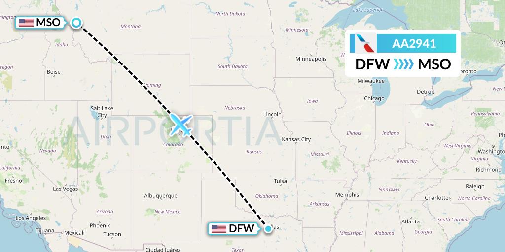 AA2941 American Airlines Flight Map: Dallas to Missoula