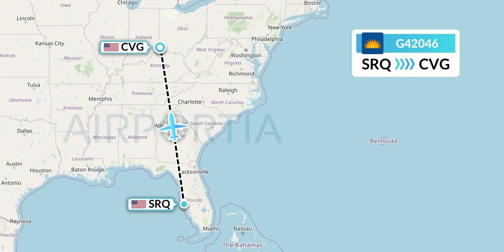 G42046 Allegiant Air Flight Map: Sarasota to Cincinnati