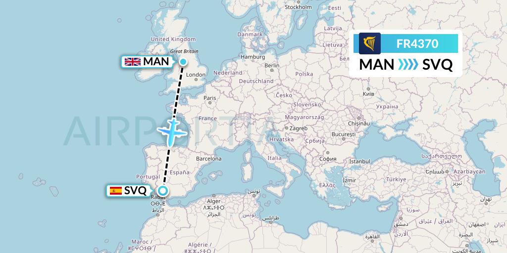 FR4370 Ryanair Flight Map: Manchester to Seville