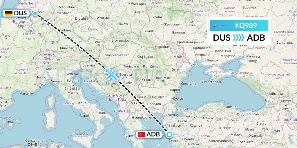 XQ989 SunExpress Flight Map: Dusseldorf to Izmir