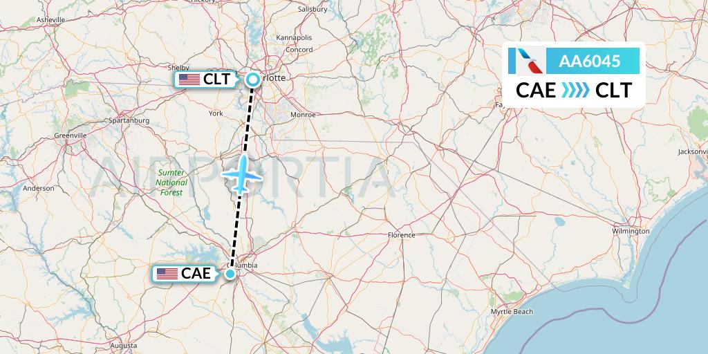 AA6045 American Airlines Flight Map: Columbia to Charlotte