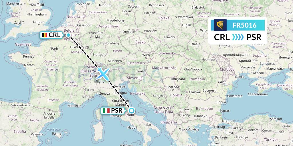 FR5016 Ryanair Flight Map: Brussels to Pescara